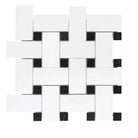 Woven white and black tile mosaic from Thassos Supreme Large Basketweave Marble collection