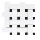 Woven white and black tile pattern from Thassos Supreme Large Basketweave Mosaic