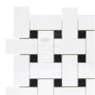 White and black woven tile pattern in Thassos Supreme Large Basketweave Mosaic