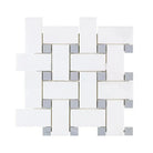 White and gray woven tile pattern from Thassos Supreme Large Basketweave Mosaic with Blue Gray marble