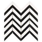 Black and white chevron mosaic tile from Thassos Supreme Large Chevron Marble collection