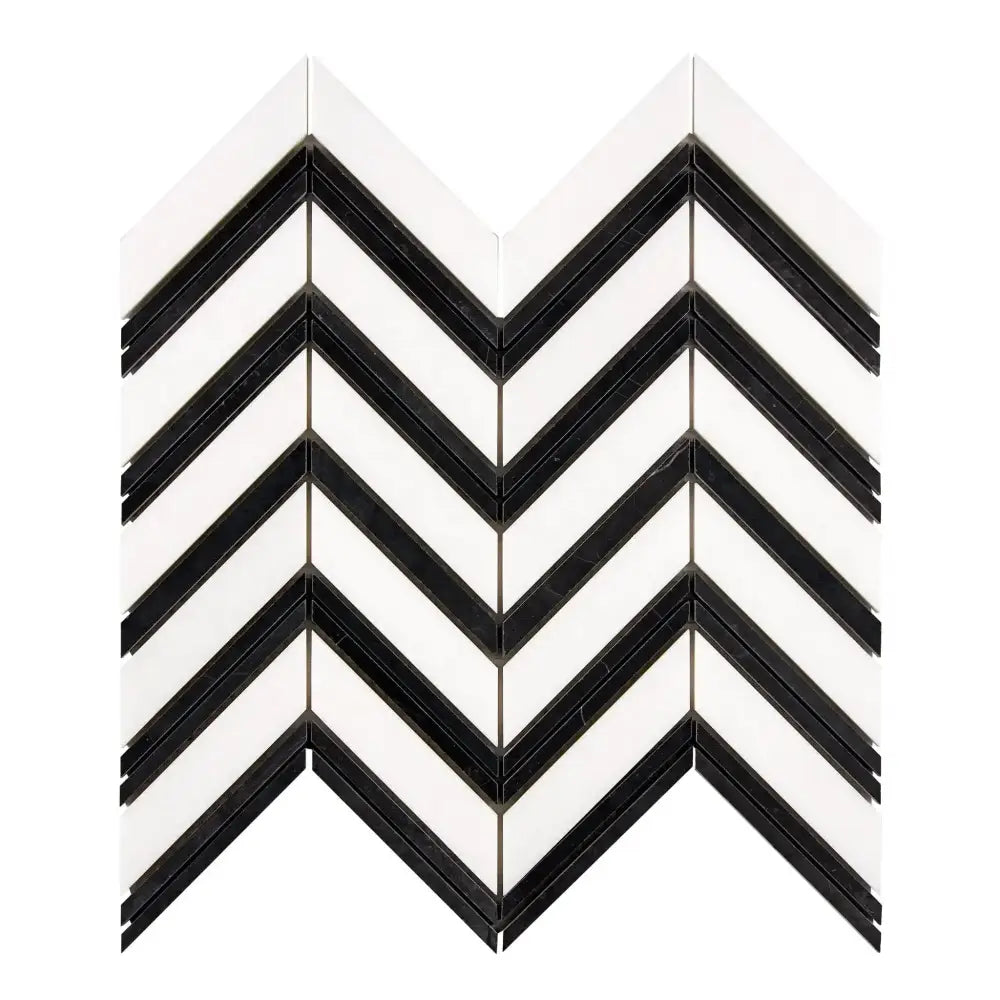 Black and white chevron mosaic tile from Thassos Supreme Large Chevron collection