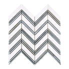 Chevron patterned tile mosaic in Thassos Supreme Large Chevron Blue-Gray Marble