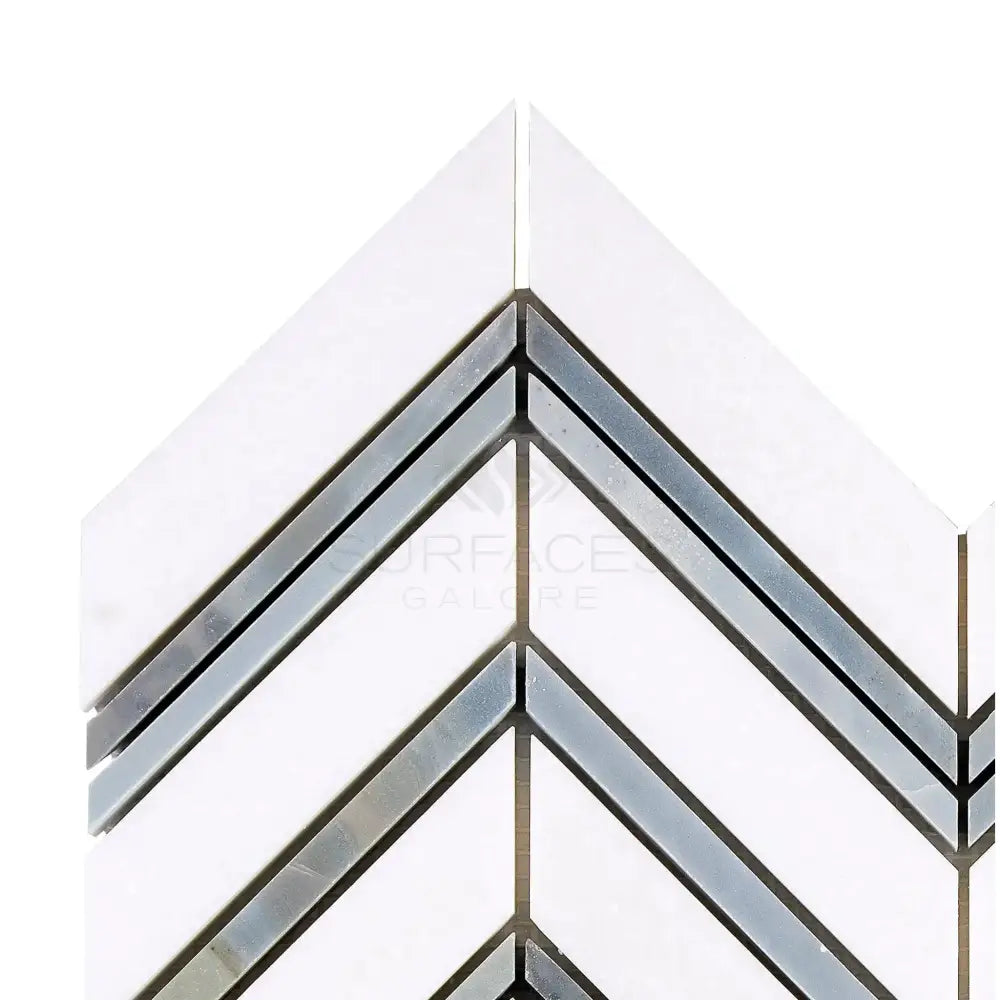Thassos Supreme Large Chevron Mosaic Marble Tile with Blue-Gray Finish