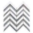 Chevron patterned tile mosaic in Thassos Supreme Large Chevron Blue Gray Marble