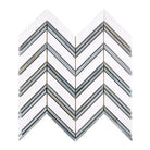 Chevron patterned marble tile in Thassos Supreme Large Chevron Mosaic with Blue-Gray finish