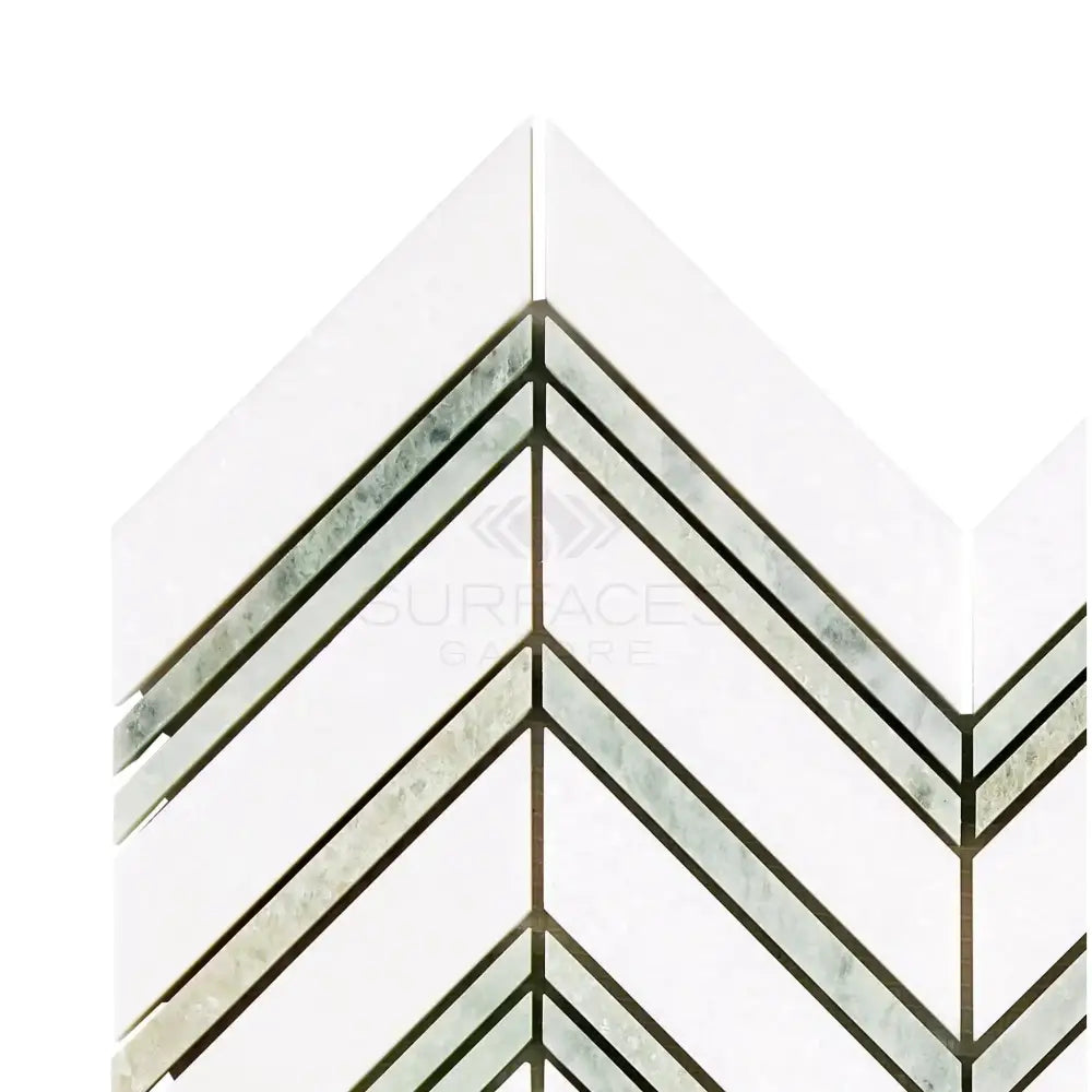 Chevron patterned marble tile from Thassos Supreme Large Chevron mosaic collection