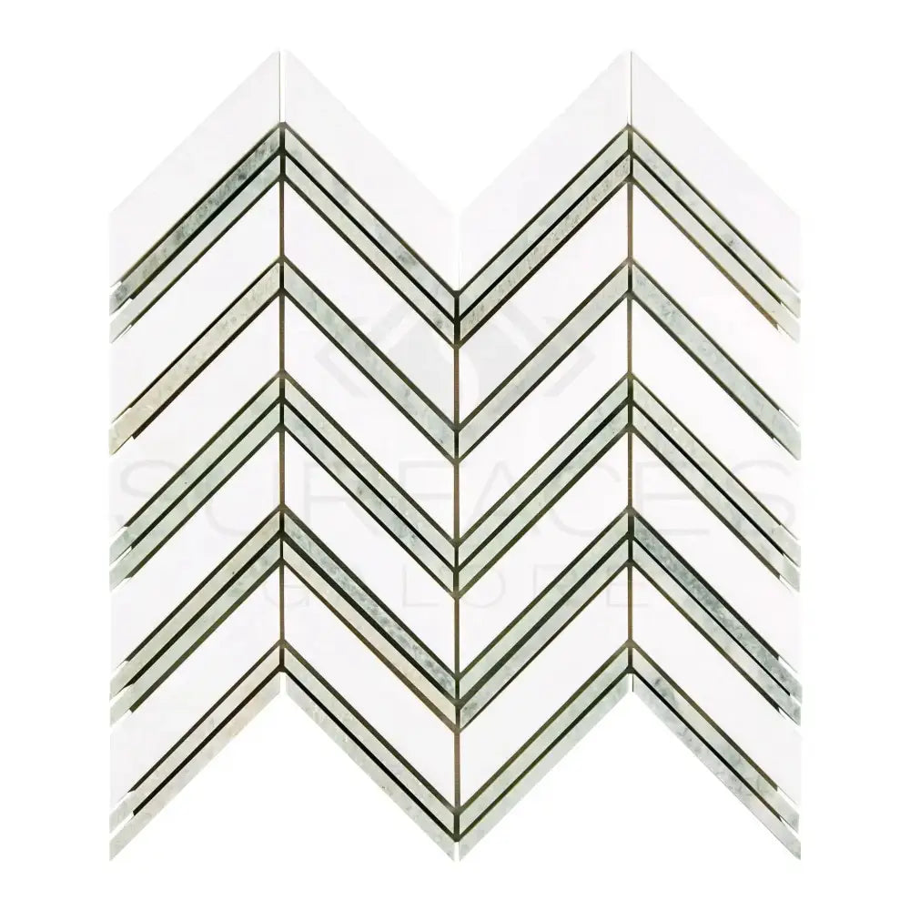Chevron patterned marble tile from Thassos Supreme Mosaic collection