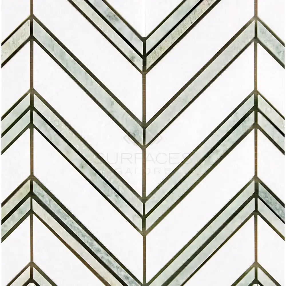 Chevron patterned tile from Thassos Supreme Mosaic Marble polished or honed