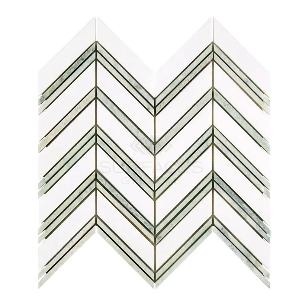 Chevron patterned tile from Thassos Supreme Mosaic Marble collection