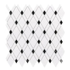 Diamond-patterned tile mosaic in Thassos Supreme Lattice marble for elegant flooring or walls