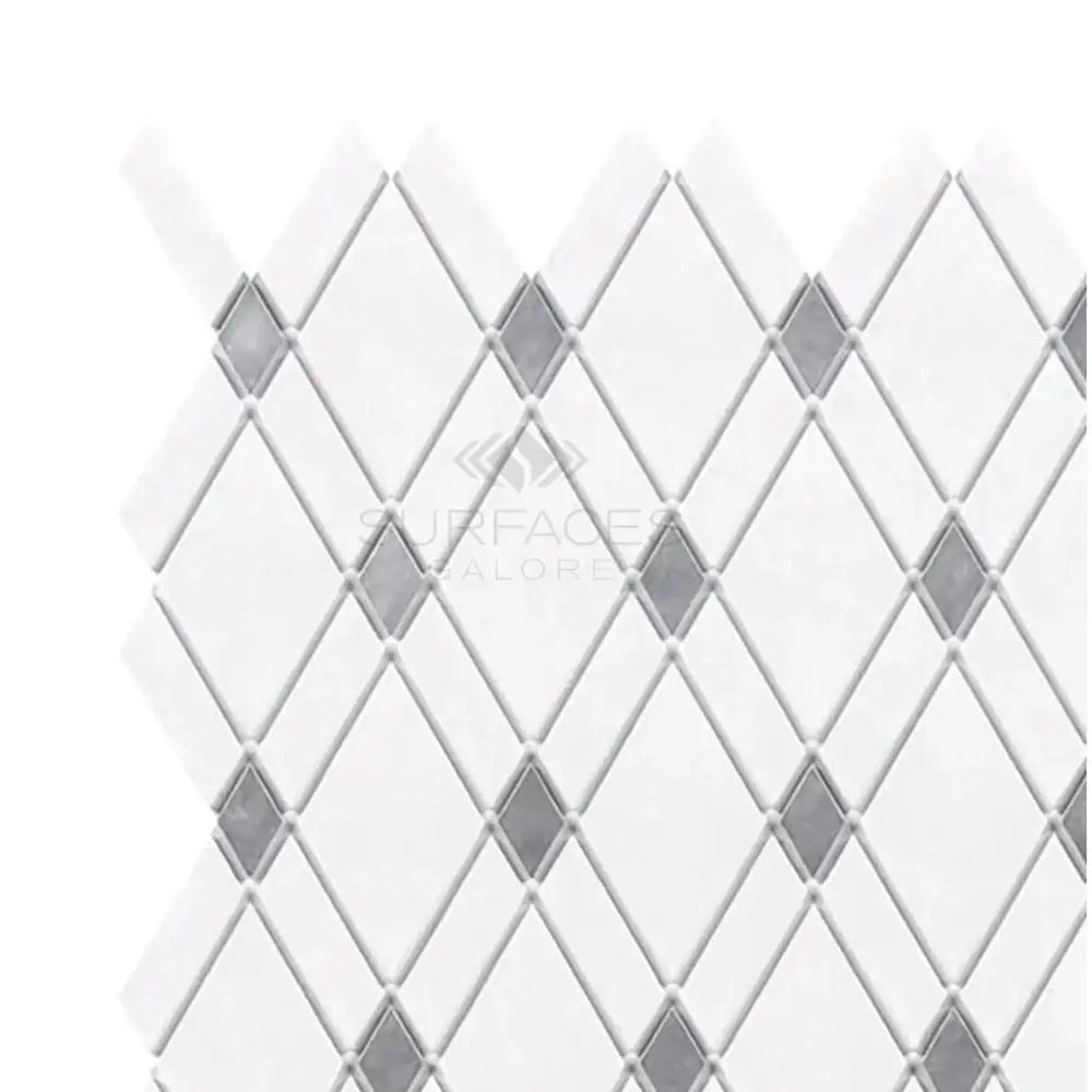 White and gray diamond tile pattern in Thassos Supreme Supreme Lattice mosaic marble