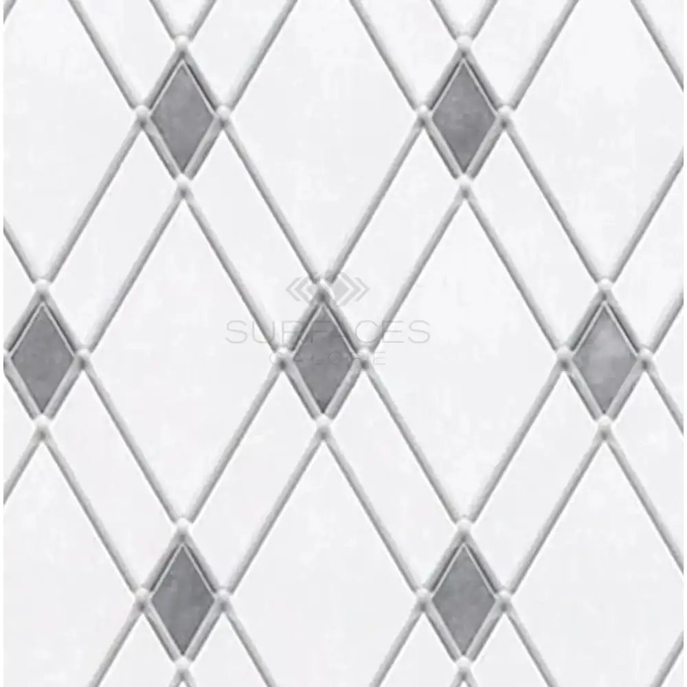 Diamond-patterned tile mosaic from Thassos Supreme Lattice Marble collection