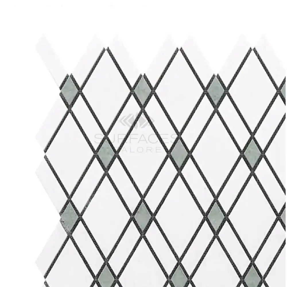 Diamond pattern mosaic tile from Thassos Supreme Supreme Lattice with Mink Green marble
