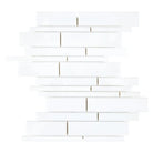 White rectangular mosaic tiles from Thassos Supreme Manhattan Random-Strip Marble Collection