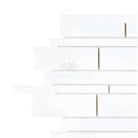 White rectangular mosaic tiles from Thassos Supreme Manhattan Random-Strip Marble collection