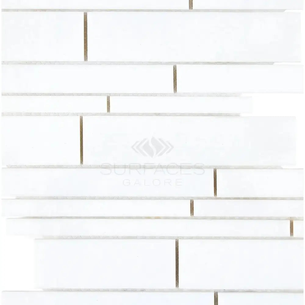 Thassos Supreme Manhattan (Random-Strip) Mosaic Marble-American Stone