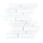 White rectangular mosaic tile from Thassos Supreme Manhattan Random-Strip Marble collection