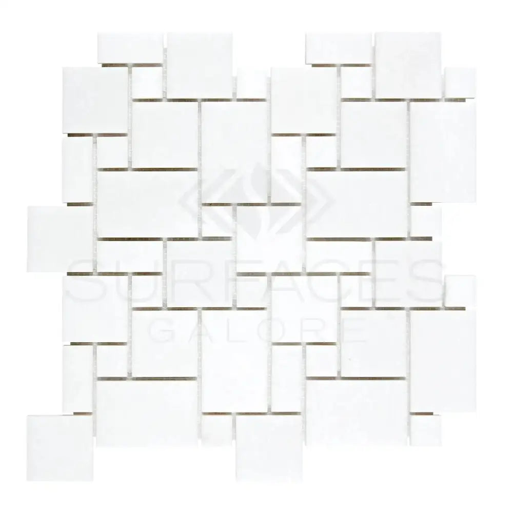 White mosaic tile pattern in Thassos Supreme Mini-Versailles Polished or Honed Marble