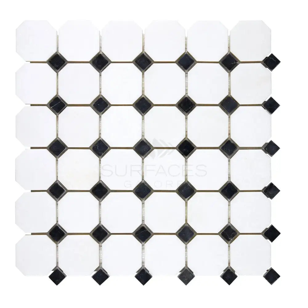 Thassos Supreme Octagon (w/ Black) Mosaic Marble-American Stone