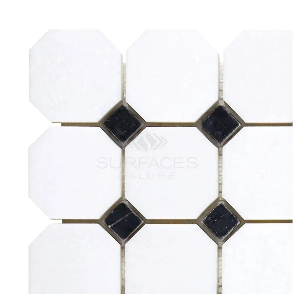 Thassos Supreme Octagon (w/ Black) Mosaic Marble-American Stone