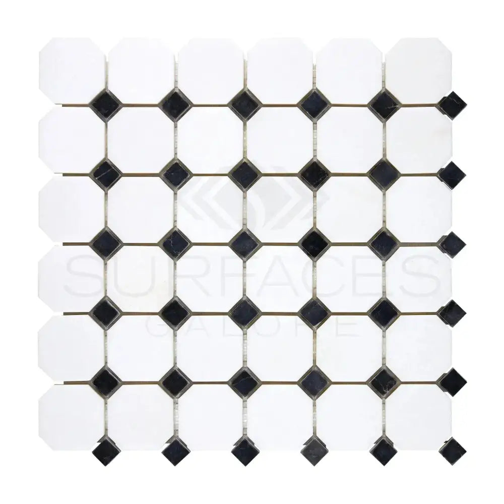 Thassos Supreme Octagon (w/ Black) Mosaic Marble-American Stone