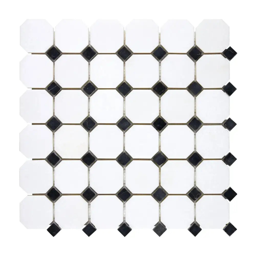 Thassos Supreme Octagon and Diamond Mosaic Tile Sheet in polished marble finish