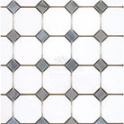 Geometric tile pattern in Thassos Supreme Octagon Blue-Gray Marble Mosaic