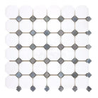 Octagon and diamond tile mosaic from Thassos Supreme Marble collection with blue-gray finish