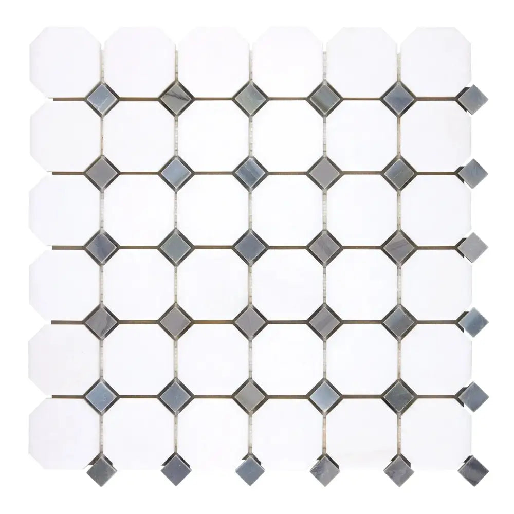 Octagon and diamond mosaic tile from Thassos Supreme collection in Blue-Gray marble