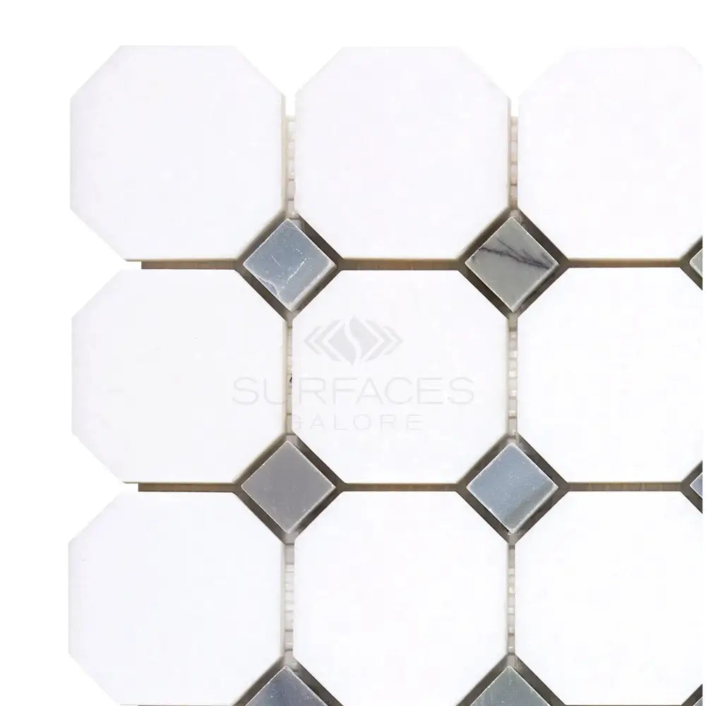 Octagon and diamond tile mosaic from Thassos Supreme marble collection
