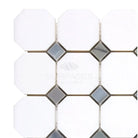 Octagon and diamond tile mosaic from Thassos Supreme marble collection