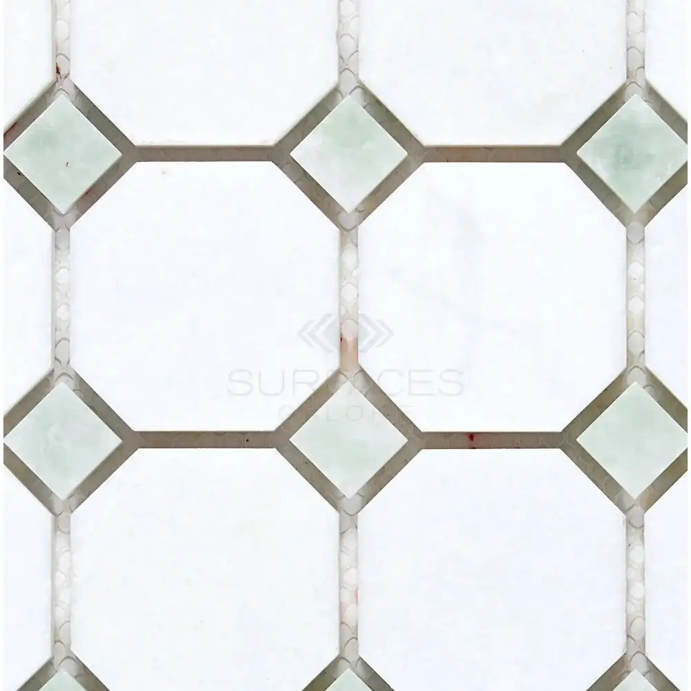 Thassos Supreme Octagon (w/ Ming-Green)Mosaic Marble-American Stone