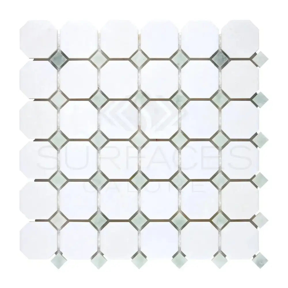 Octagon and square mosaic tile from Thassos Supreme with Ming-Green marble finish