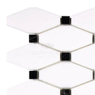White and black geometric tile pattern on Thassos Supreme Octave Mosaic Marble