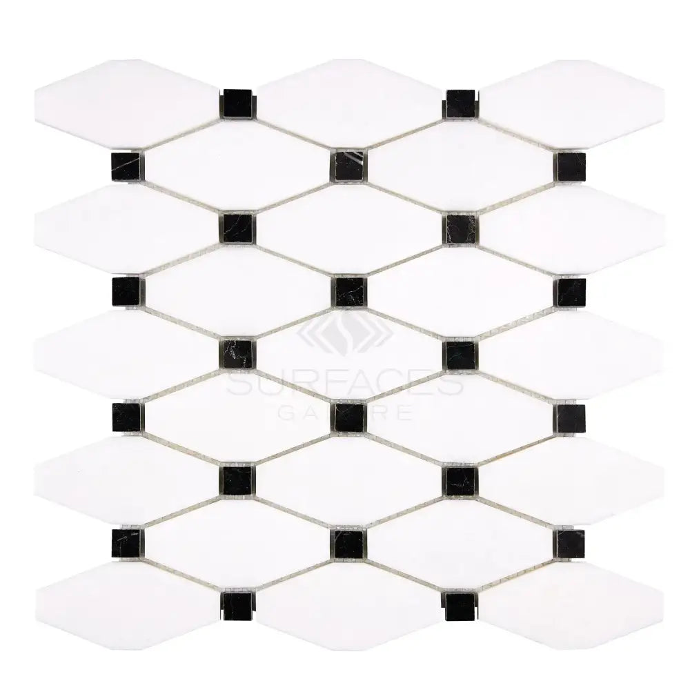 Thassos Supreme Octave (Long Octagon) (w/ Black) Mosaic Marble-American Stone