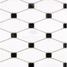 Black and white mosaic tile pattern in Thassos Supreme Octave Marble flooring