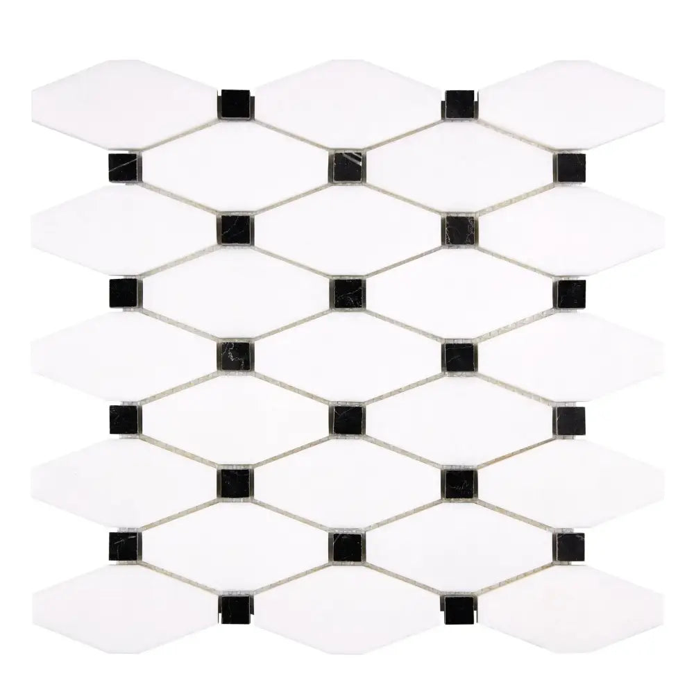 White and black mosaic tile pattern from Thassos Supreme Octave Marble collection