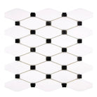 White and black mosaic tile pattern from Thassos Supreme Octave Marble collection