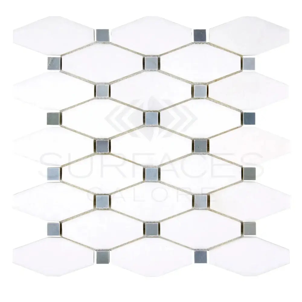 White and gray mosaic tile sheet from Thassos Supreme Octave Blue-Gray Marble
