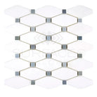White and gray mosaic tile sheet from Thassos Supreme Octave Blue-Gray Marble