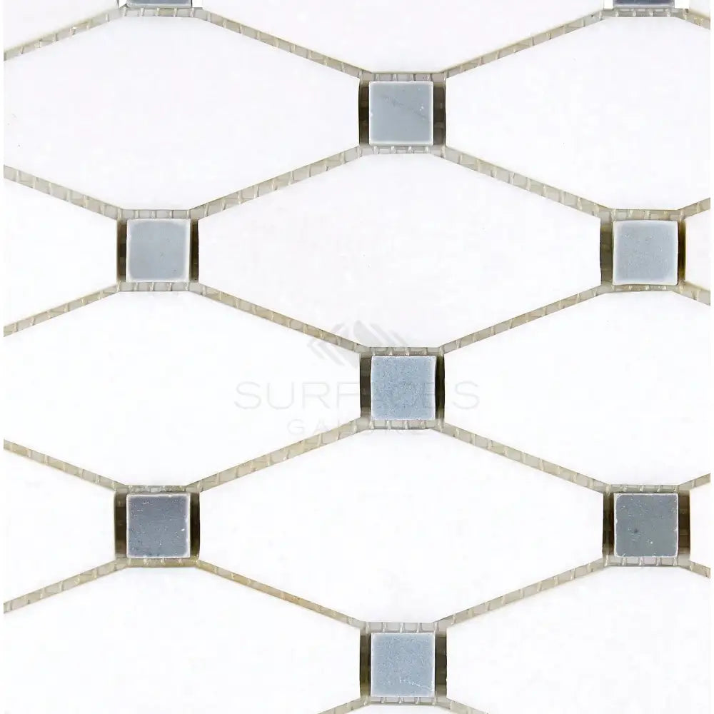 Thassos Supreme Octave (Long Octagon) (w/ Blue-Gray) Mosaic Marble-American Stone