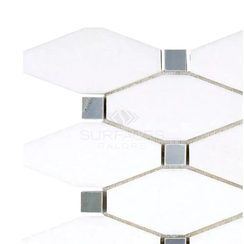 White and silver geometric tile from Thassos Supreme Octave Mosaic Marble collection