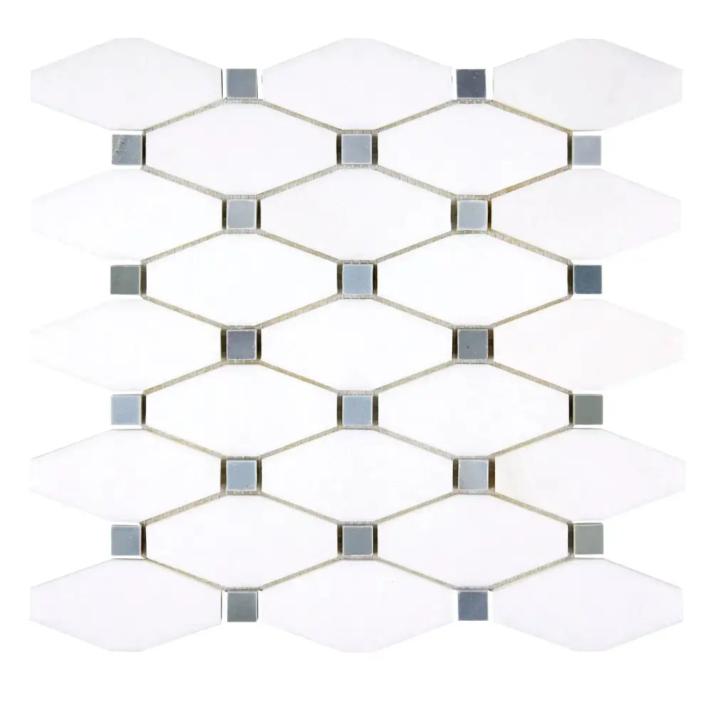 White and gray mosaic tile from Thassos Supreme Octave blue-gray marble collection