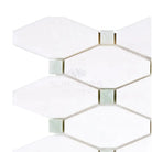 White geometric tile mosaic from Thassos Supreme Octave with Ming-Green accents