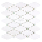 White diamond mosaic tile from Thassos Supreme Octave with Ming-Green accents
