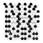 Black and white penny tile mosaic from Thassos Supreme marble collection