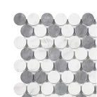 Gray and white penny tile from Thassos Supreme mosaic marble, polished or honed finish