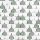 Alternating white and green penny tile pattern in Thassos Supreme Mosaic Marble