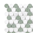 Alternating green and white penny tile from Thassos Supreme Mosaic Marble